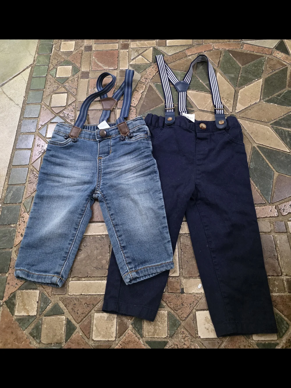 Baby B’gosh Knit Denim Jeans with Suspenders Lot Of 2 3/6  Month
